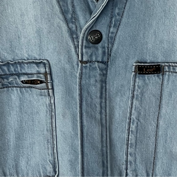 Lee Coveralls Jumpsuit Union All Denim Jeans Light Wash Long Sleeve Distressed M - Picture 6 of 16